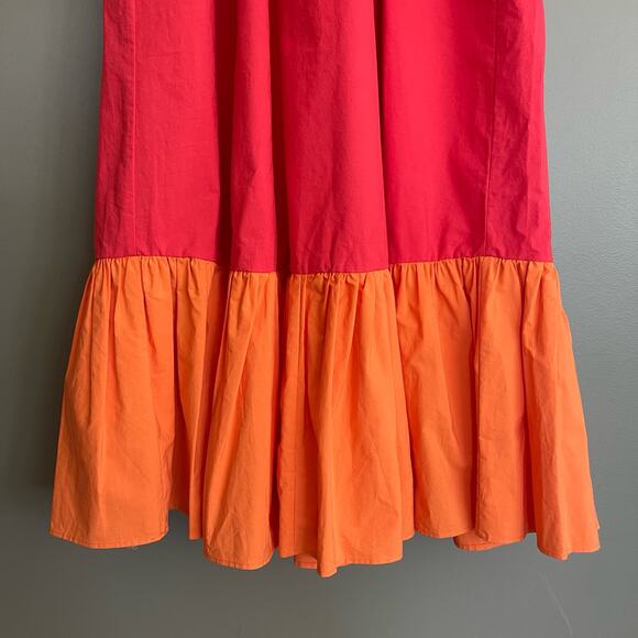 RHODE Eloise Smock Bodice Cotton Maxi Dress Size XS Pink Red Orange Tiered Chic - Picture 6 of 16